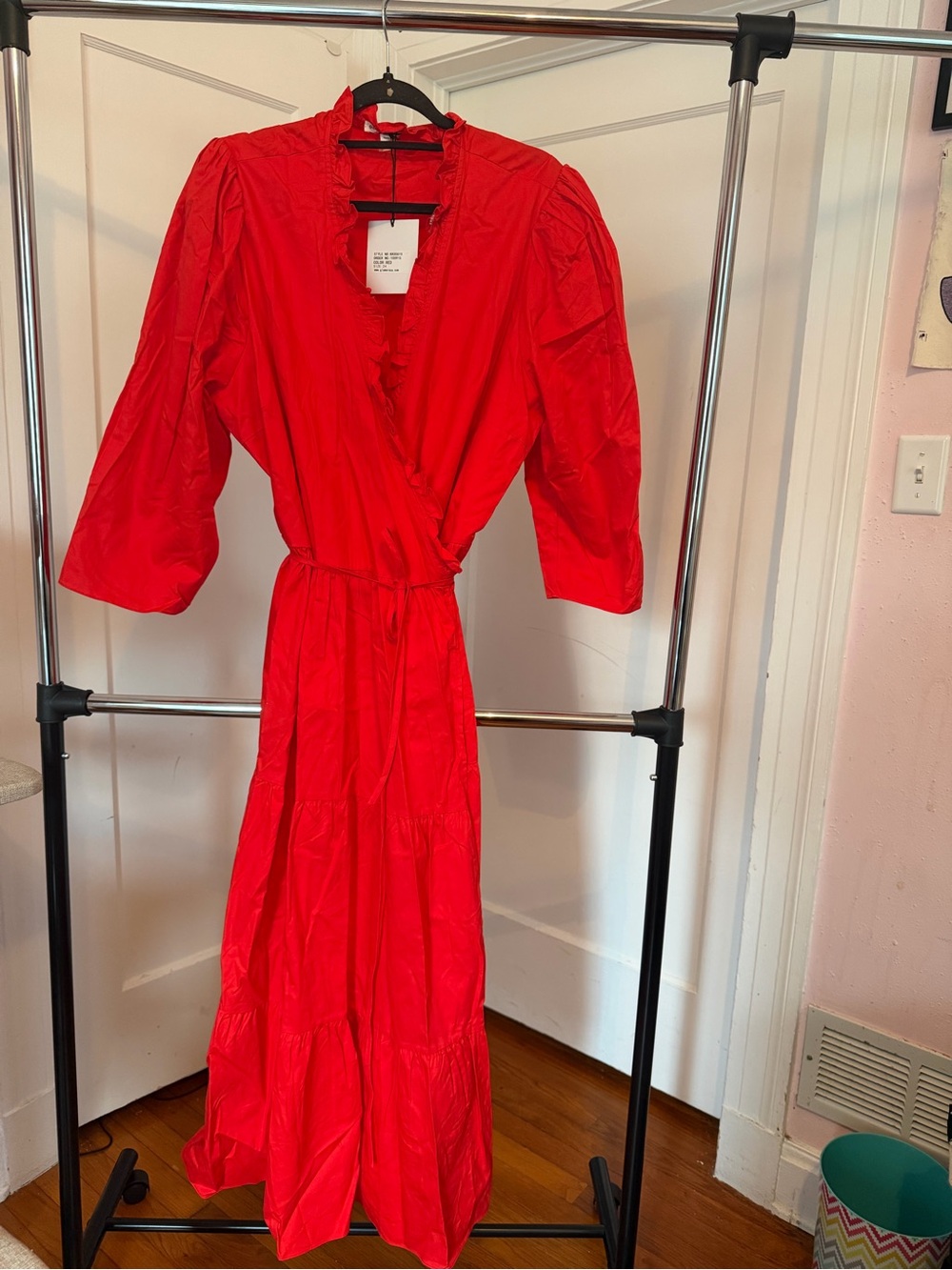 Glamorous Red Ruffle Trim Wrap Trench Dress